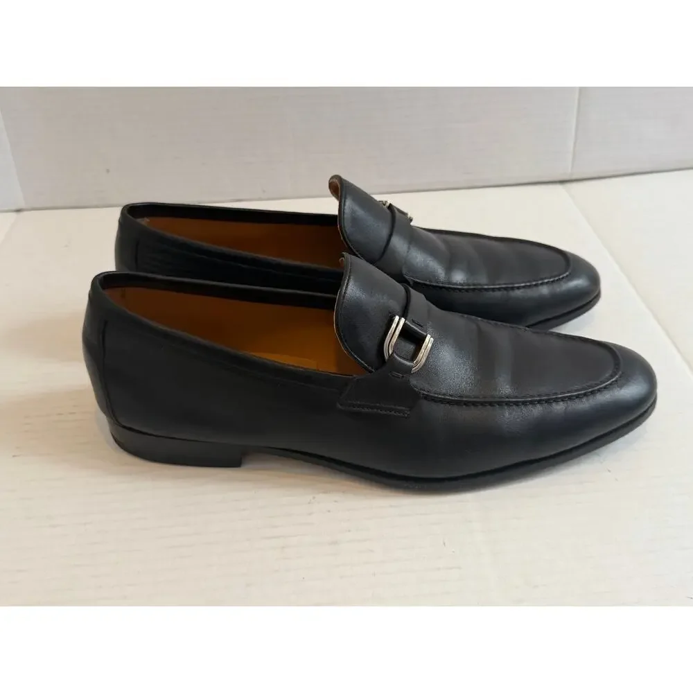 Men's Magnanni Flex Black Leather Strap Silver Buckle Dress Slip On Shoes Sz 12